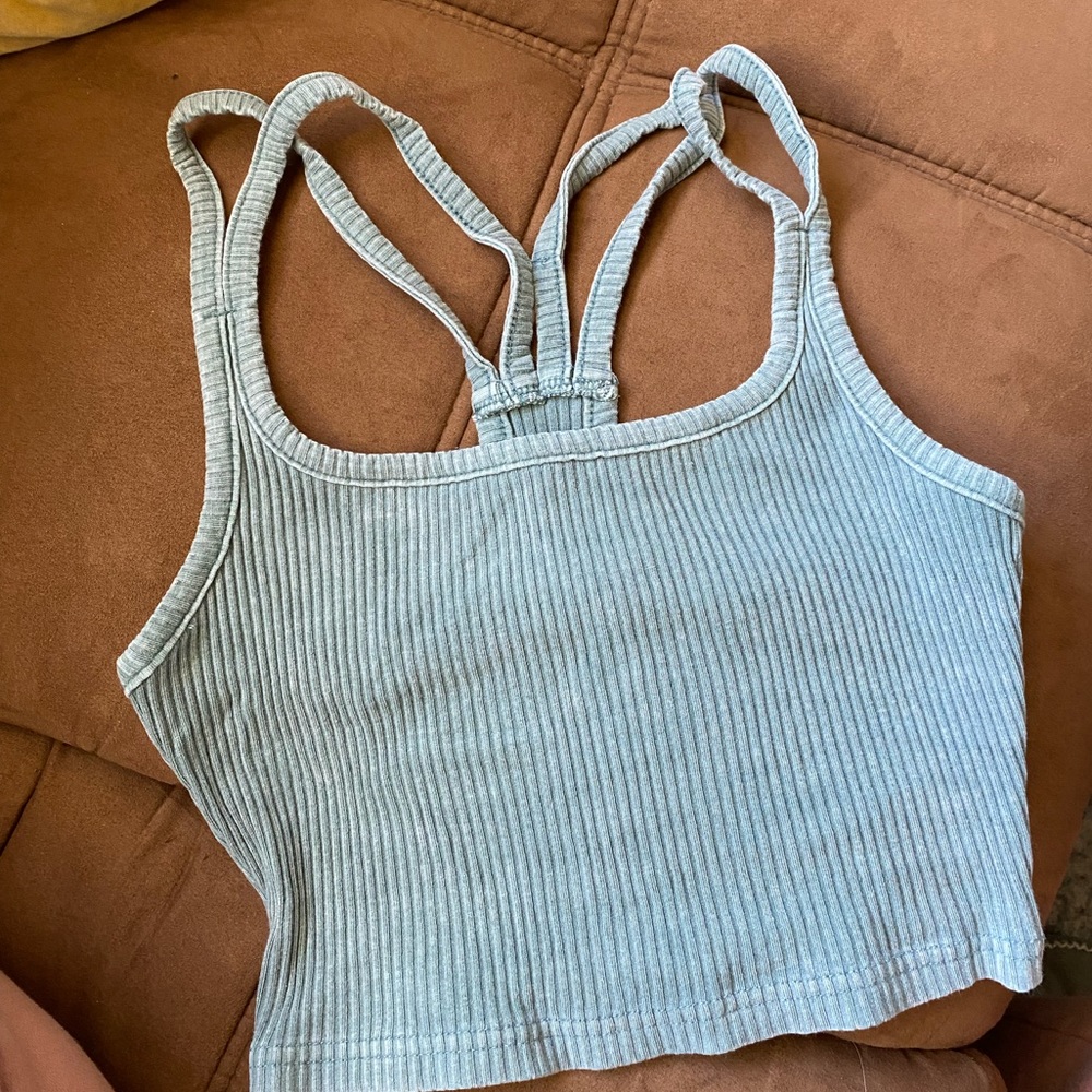 Mahina ribbed light green crop top